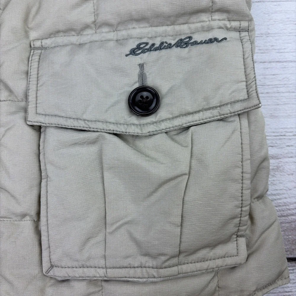 Eddie Bauer Women's Petite XS Goose Down Puffer Vest Taupe Full Zip Safari